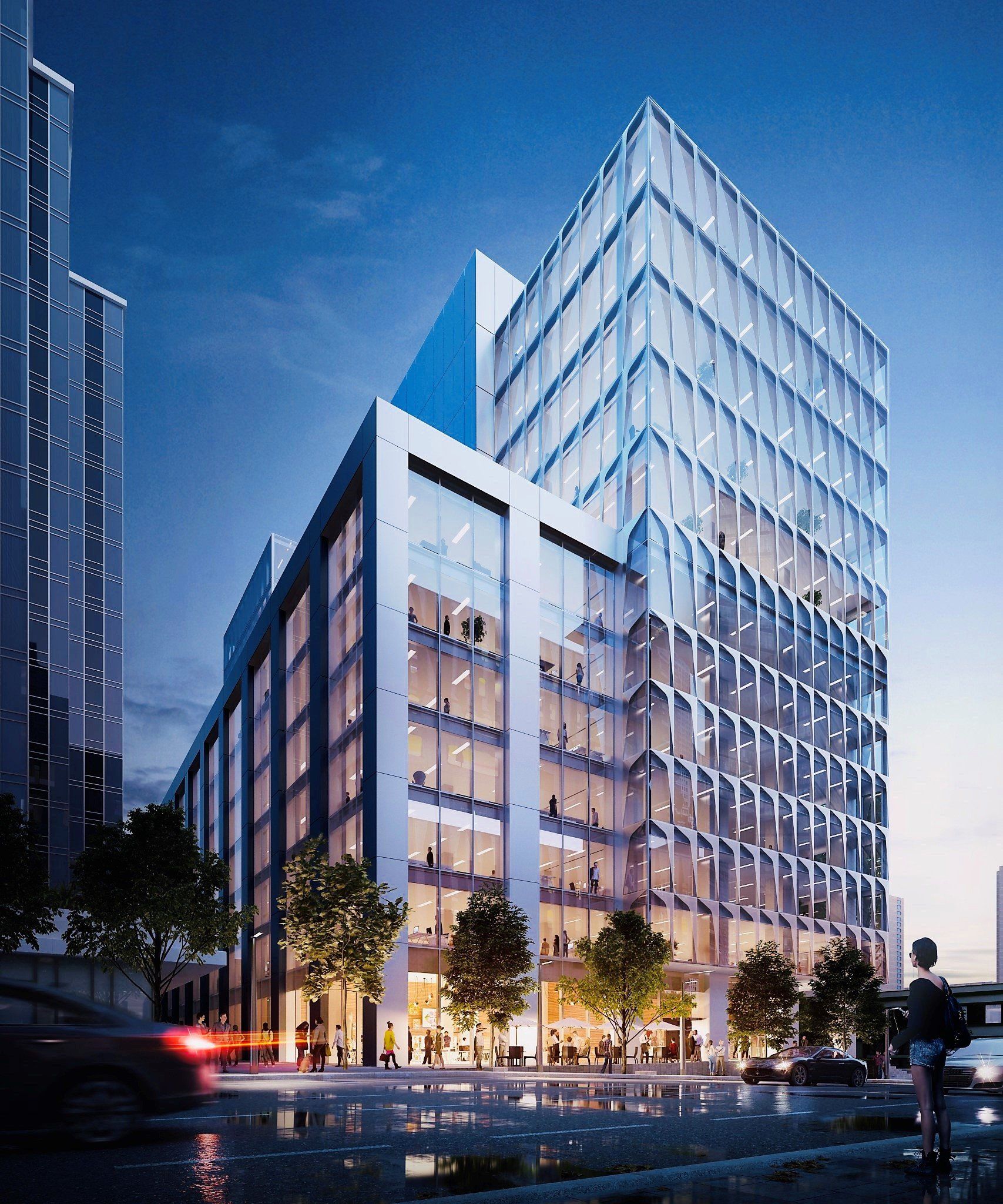 An artist 's impression of a tall building with a lot of windows