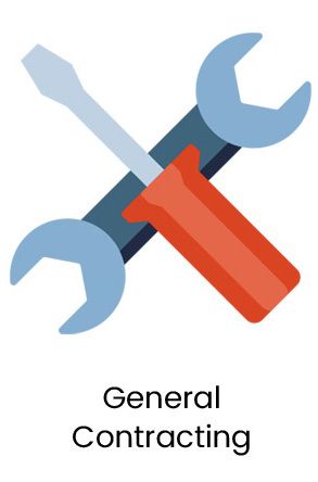 An icon of a wrench and screwdriver with the words general contracting below it.