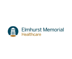 The logo for elmhurst memorial healthcare shows a building in a circle.