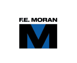 The logo for f.e. moran is a blue and black m on a white background.