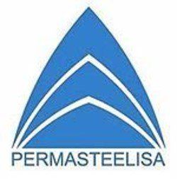 A blue and white logo for a company called permasteelisa.