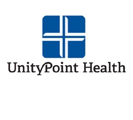 A blue and white logo for unitypoint health