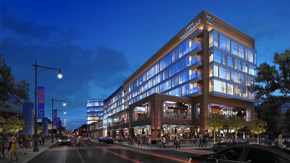 An artist 's impression of a large building at night.