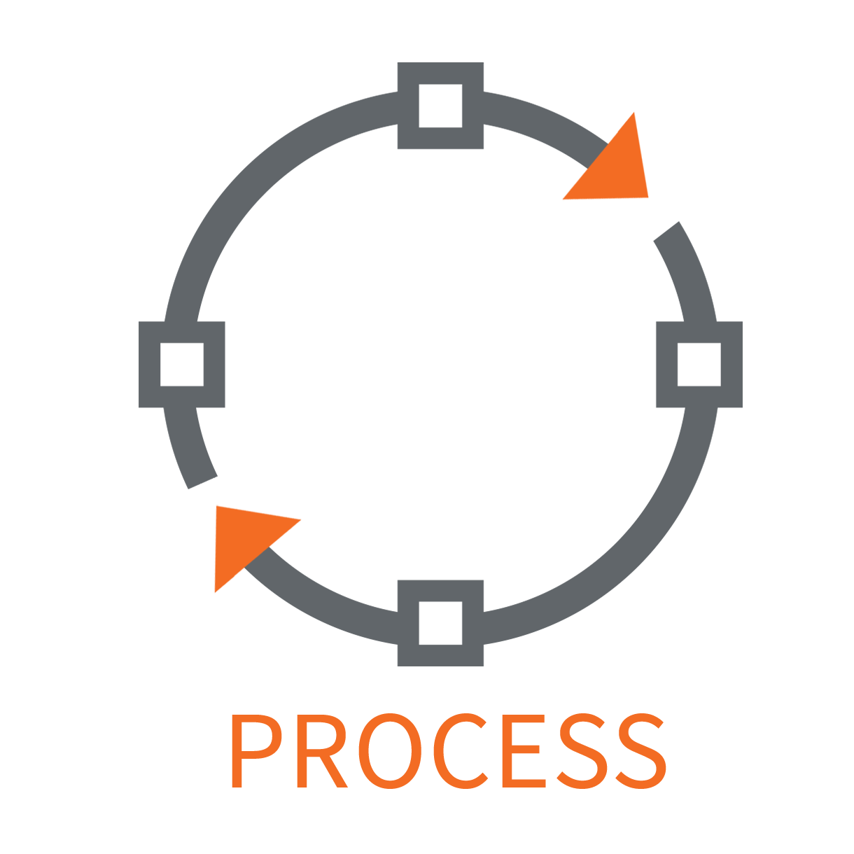A circle with arrows in it and the word process below it.