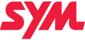 O logotipo vermelho da SYM com letras estilizadas e interligadas em negrito sobre um fundo branco.