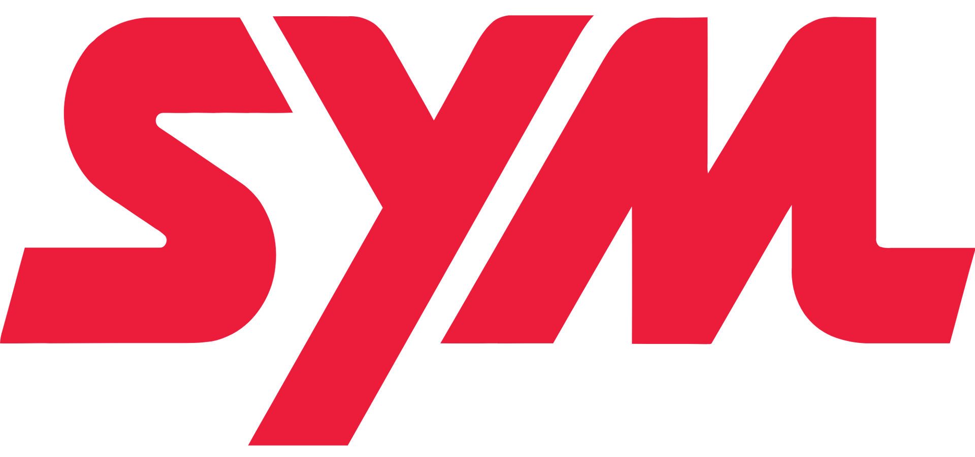 O logotipo vermelho da SYM com letras estilizadas e interligadas em negrito sobre um fundo branco.