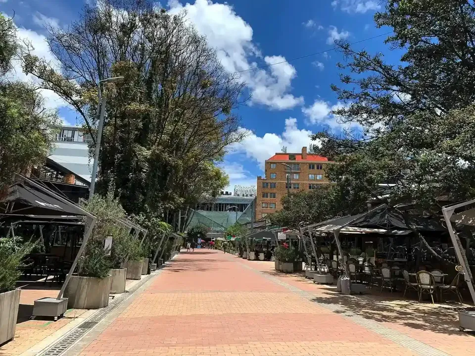 Sendero verde y tranquilo en las cercanías de VOU Bogotá, ideal para quienes buscan equilibrio entre naturaleza y vida urbana.
