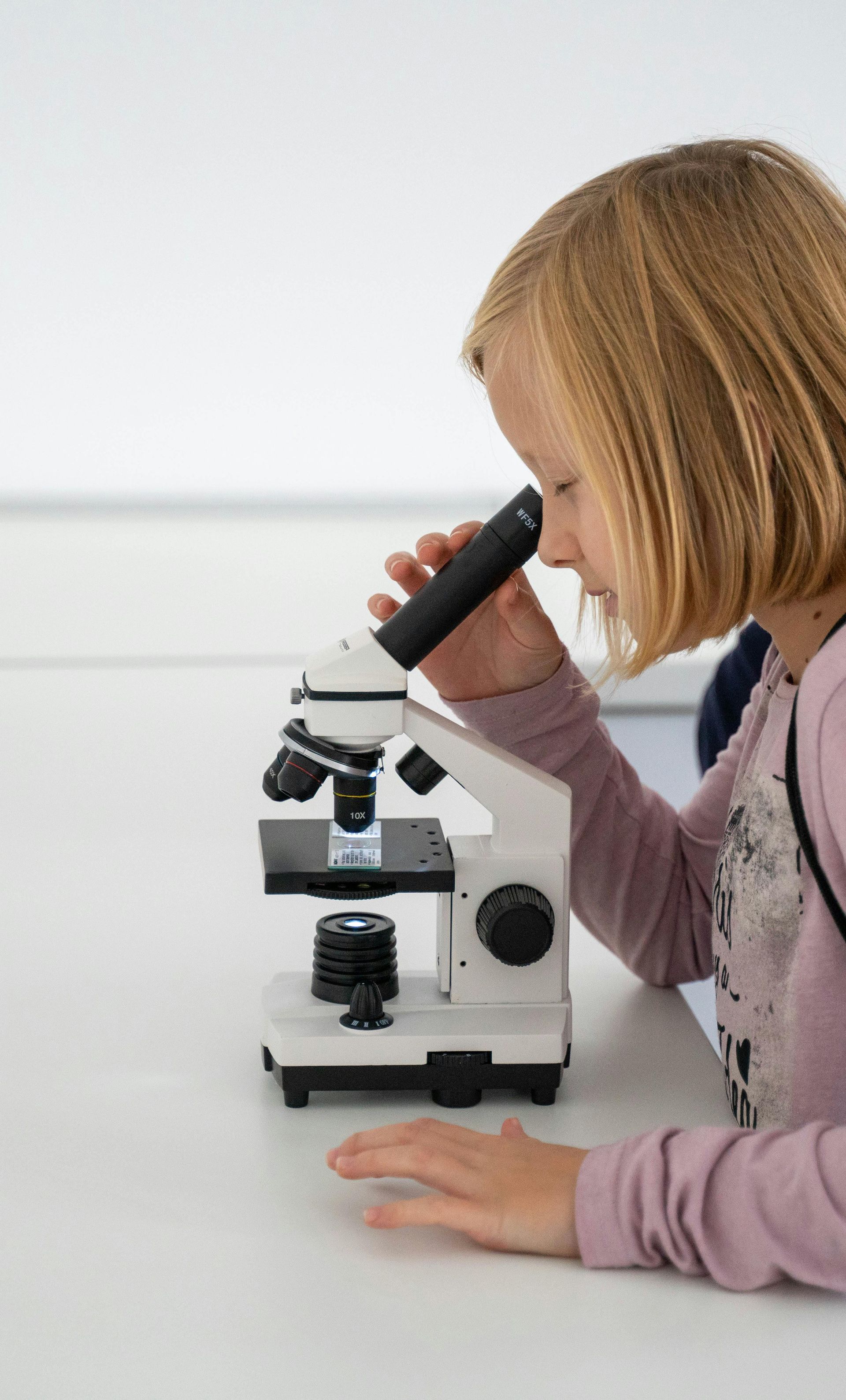 Primary student focusing on science