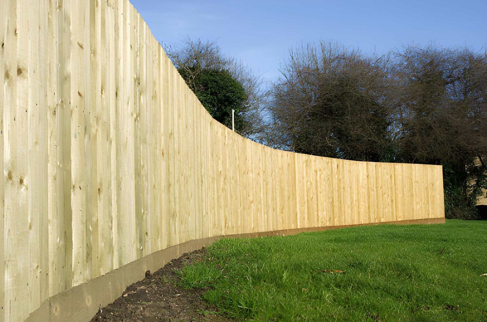 Tall curved treated pine wood privacy fence
