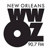 Logo for New Orleans radio station WWOZ 90.7 FM. Black block letters and numbers on white background.