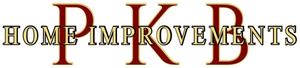 Logo: "PKB HOME IMPROVEMENTS" in burgundy letters with a gold outline.