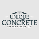 Unique Concrete Services Group, LLC logo with dark teal text and a building outline icon over the words.