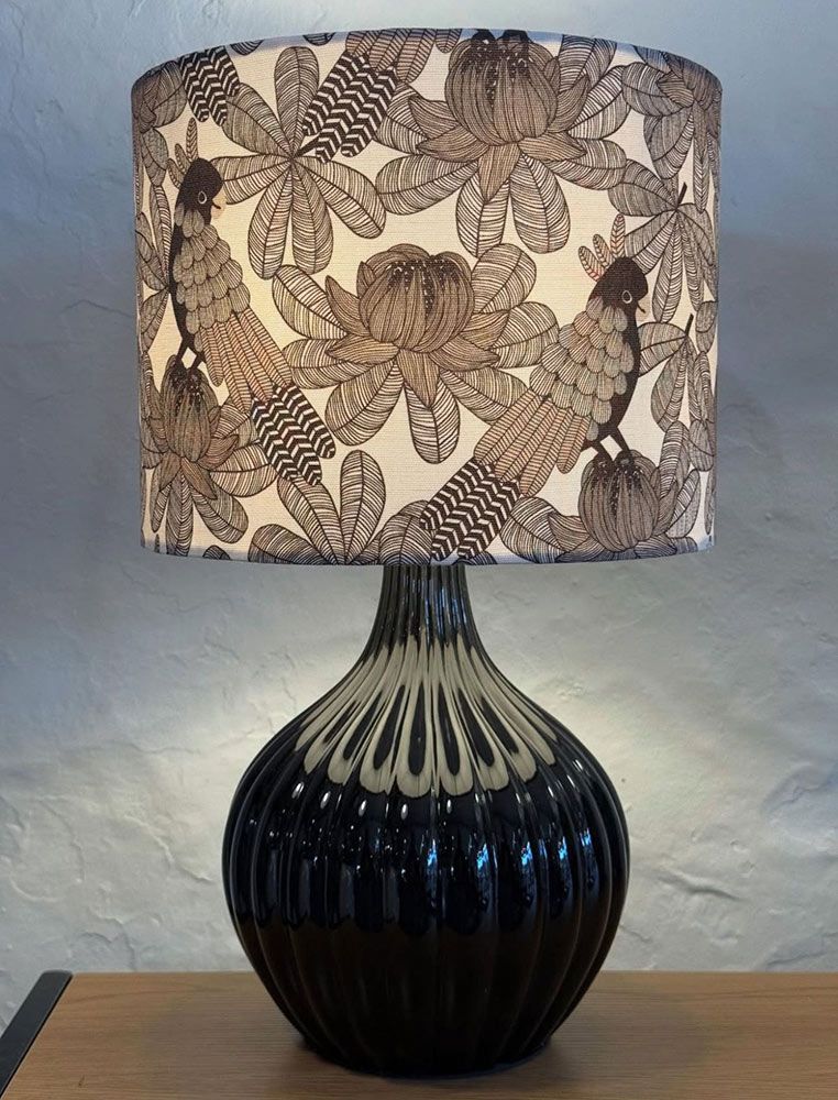 Black And White Patterned Lamp With Large Black Base — Brightway Lighting in Lismore, NSW