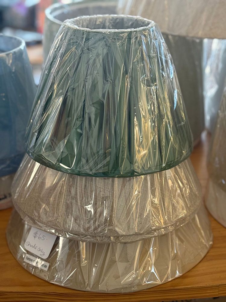 Three Stacked Lampshades, Green And Beige — Brightway Lighting in Lismore, NSW