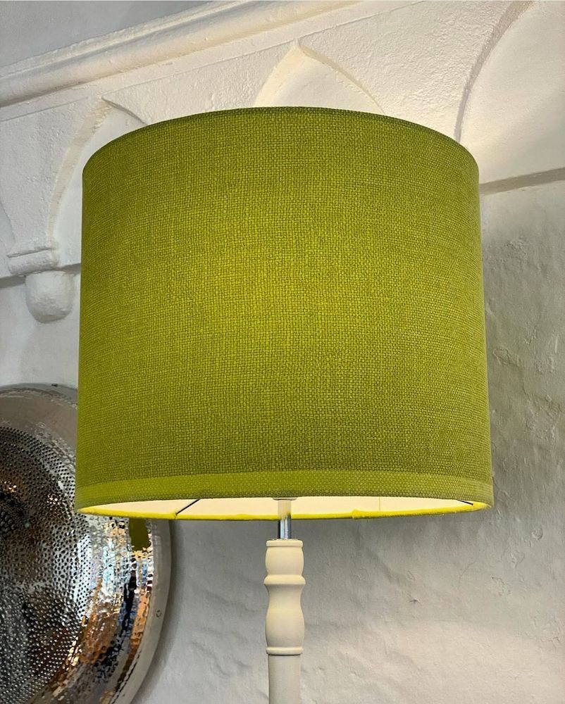 Green Plain Lampshade on a White Lamp Stand — Brightway Lighting in Lismore, NSW