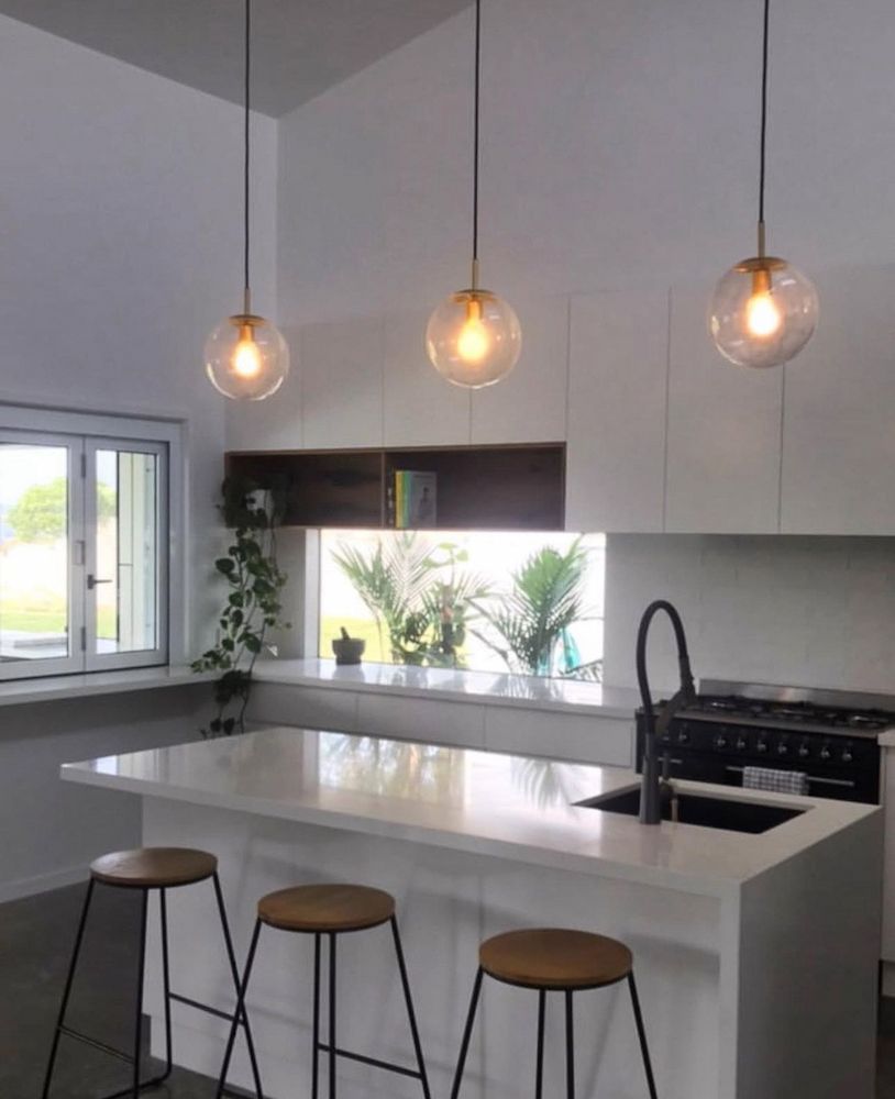 Kitchen With Three Globe Pendant Lights — Brightway Lighting in Lismore, NSW
