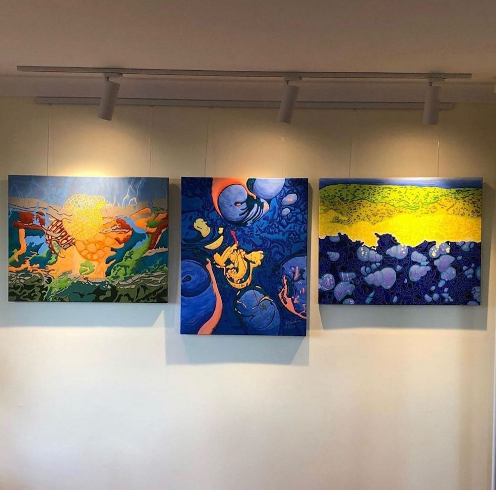 Paintings Hanging on a Wall, Lit by Track Lighting — Brightway Lighting in Lismore, NSW