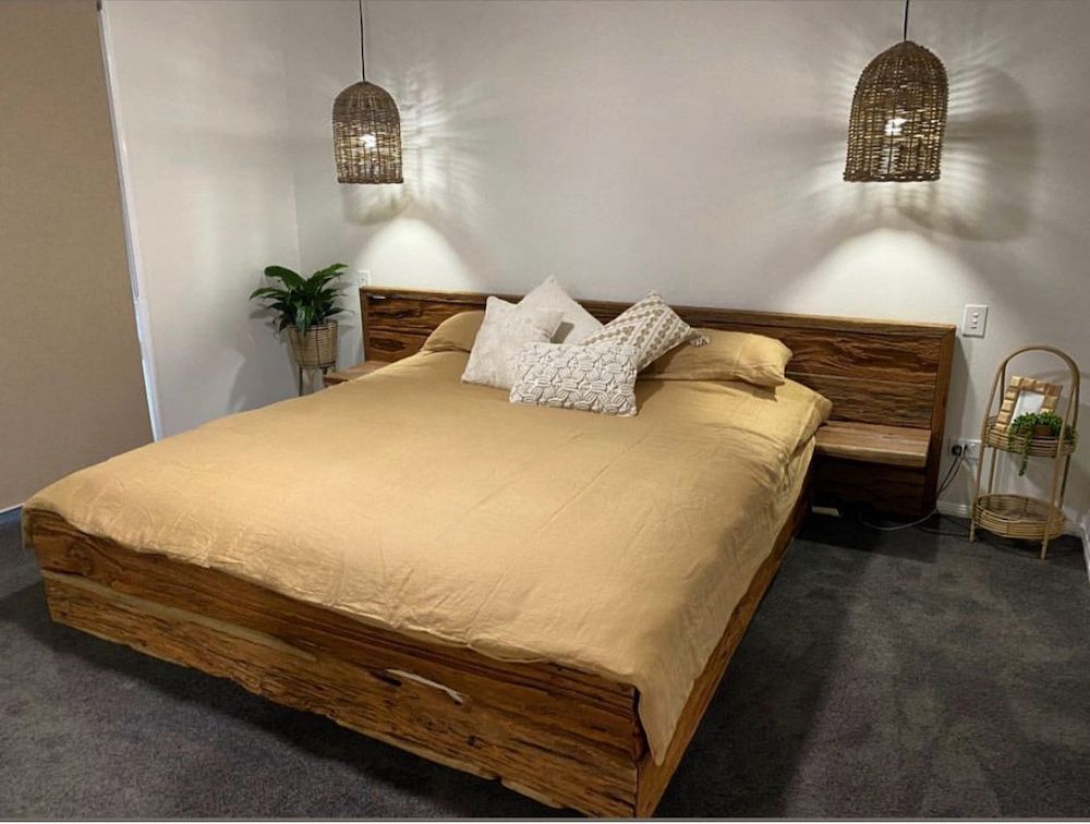 Bedroom With Woven Pendant Lights, and Small Plants — Brightway Lighting in Lismore, NSW