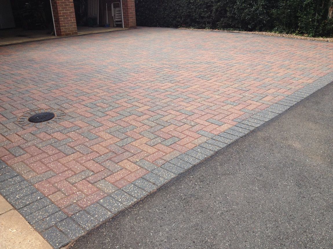 Block paving after cleaning and sealing