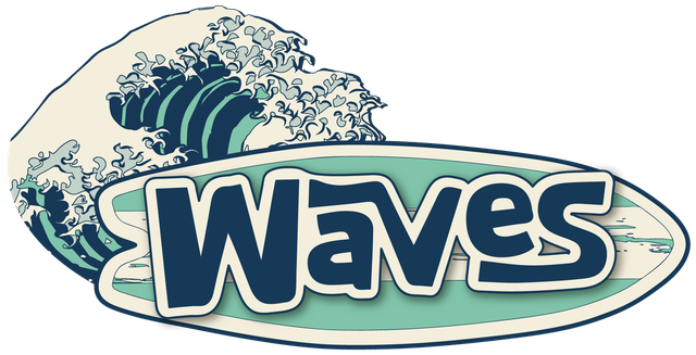 WAVES CAR WASH LOGO - SURFBOARD WITH THE GREAT WAVE