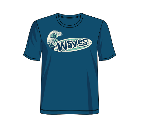 WAVES CAR WASH LOGO - VINTAGE SURFBOARD WITH THE WORD WAVES CAR WASH ON TOP