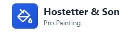 Logo for Hostetter & Son Pro Painting, featuring a white paint bucket icon on a blue square next to the business name.