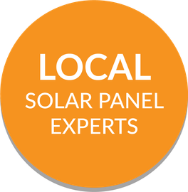 An orange circle with the words local solar panel experts on it