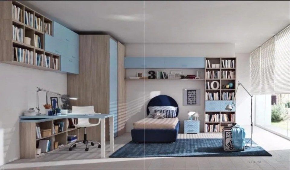 cameretta sui toni dell'azzurro