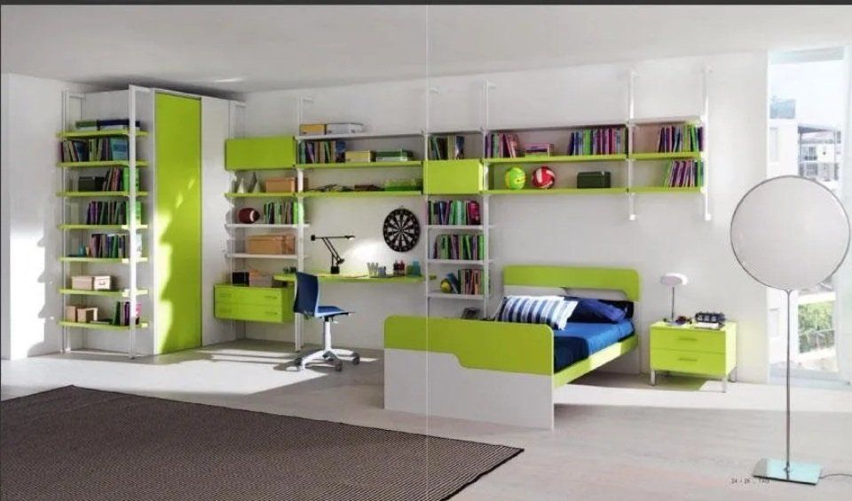 cameretta sui toni del verde