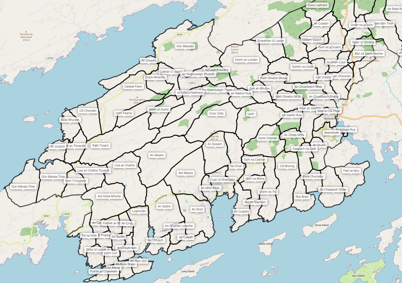 Original placenames of Skull Civil Parish - map © OpenStreetMap contributors