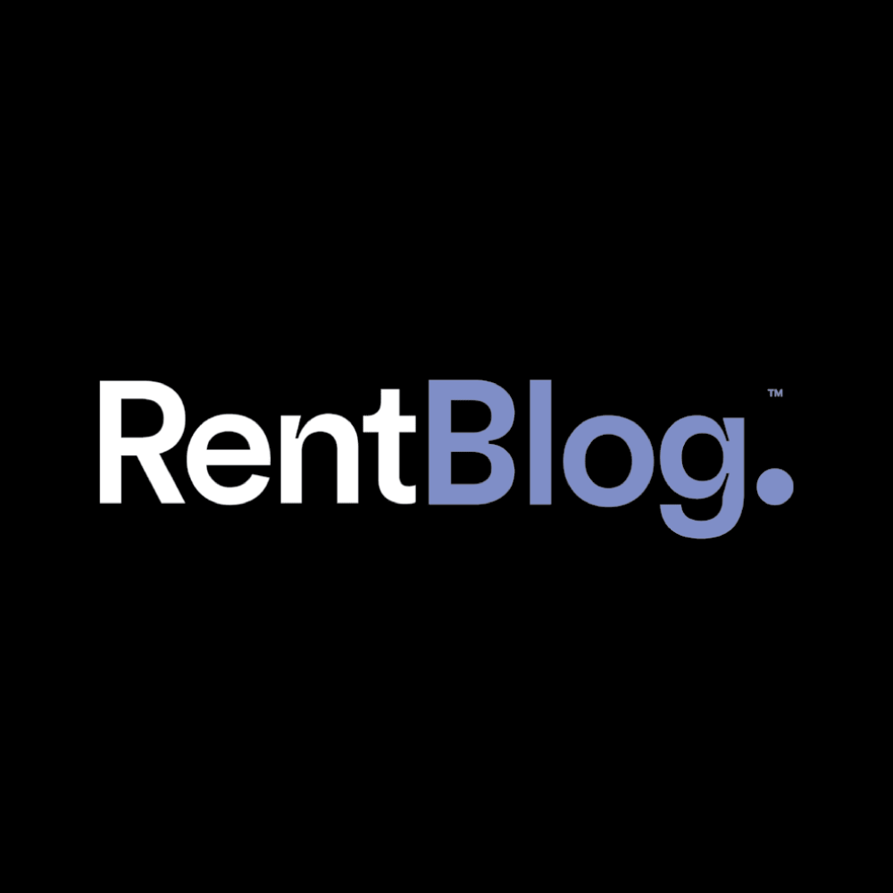 The words Rent in white and Blog is written in blue on a black background.