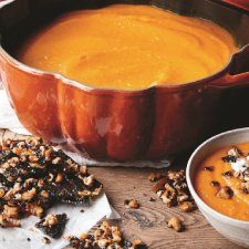 Miso Pumpkin Soup with Walnut and Sesame Seed Brittle