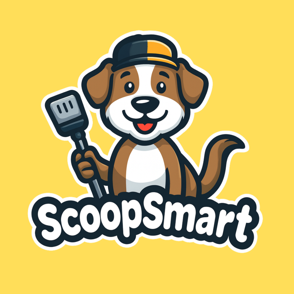 Dog mascot wearing a cap, holding a scoop, with the text 