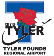 The logo for tyler pounds regional airport shows a rose and a bird.