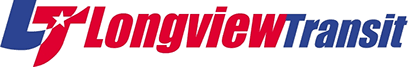 The longview transit logo is blue and red on a white background