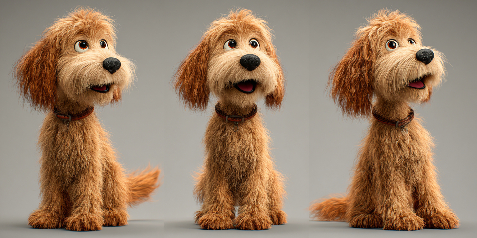 Three cartoon dogs are sitting next to each other on a gray background.