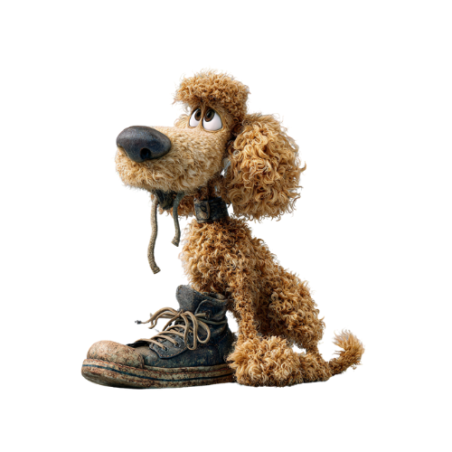 A stuffed dog is sitting on top of a dirty shoe.