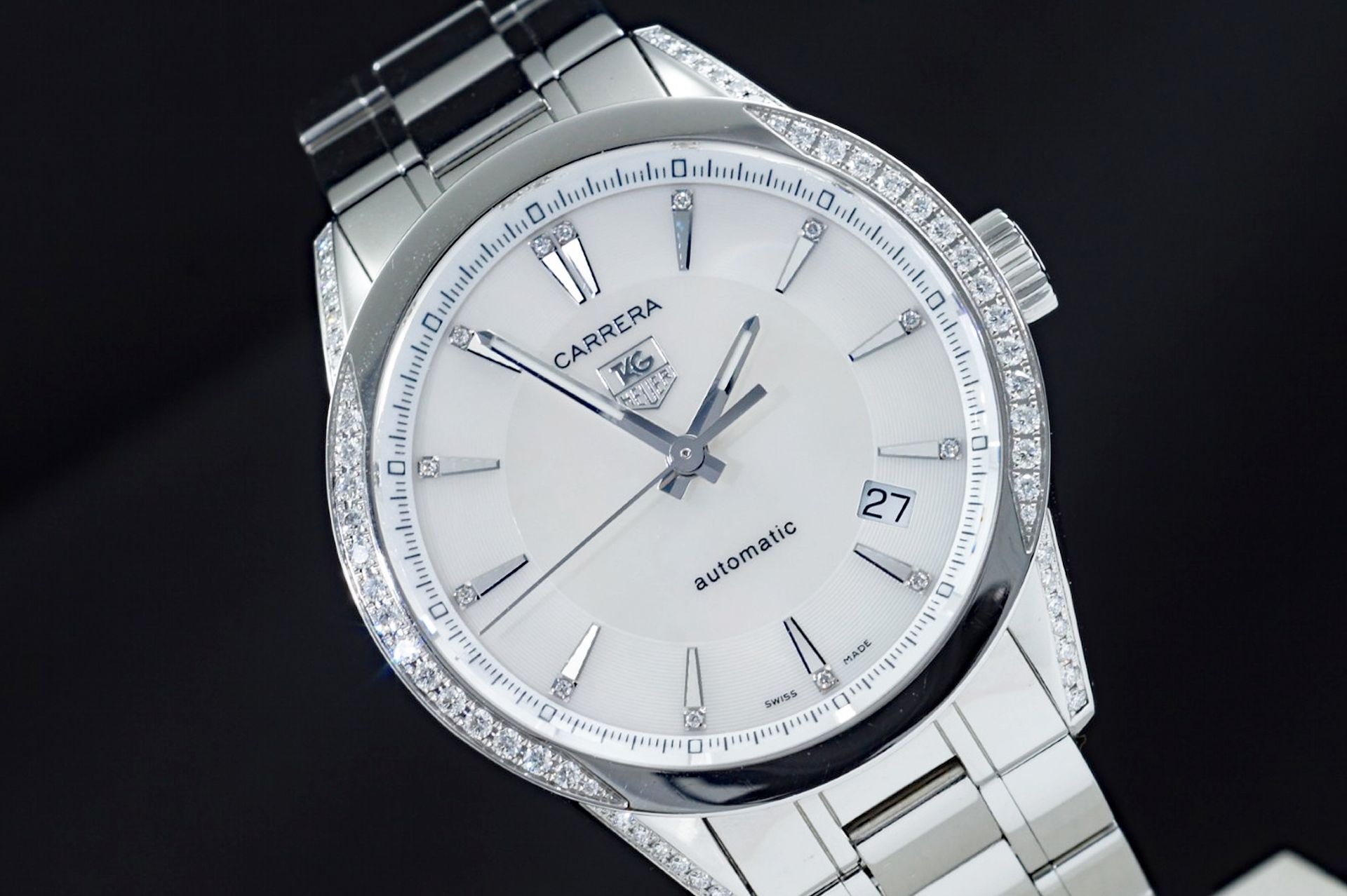 Foto horloge vooraanzicht op RobsWatchPlaza van een: TAG Heuer Carrera Calibre 5 Diamonds Ladies WV2212-0