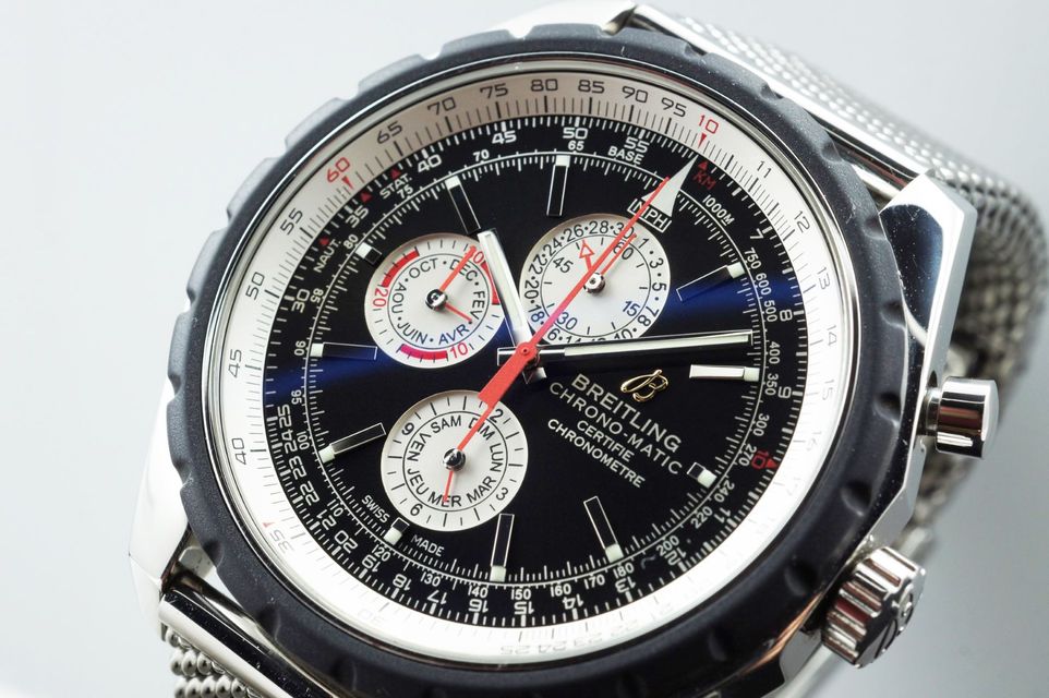Foto horloge vooraanzicht op RobsWatchPlaza van een: Breitling Chrono-Matic 1461 Limited Edition Mesh Bracelet A19360