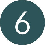 White number 6 on a dark teal circle icon