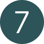 White number 7 centered in a dark teal circle on a white background