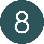 White number 8 on a dark teal circle icon