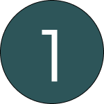 Dark teal circle with a white number 1 centered inside.