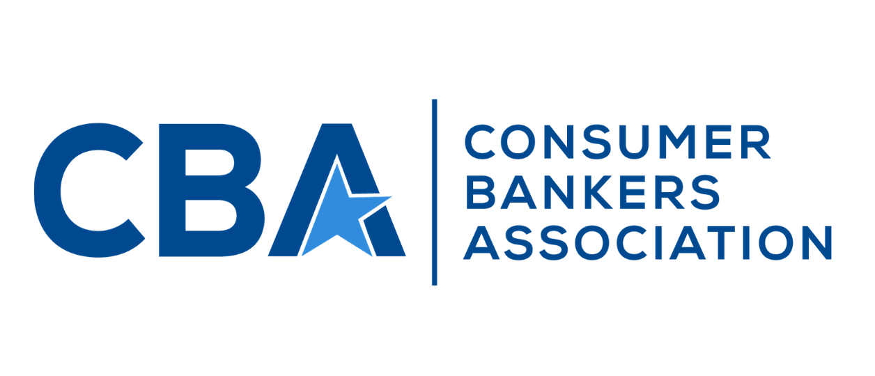 The logo for the consumer bankers association is blue and white.