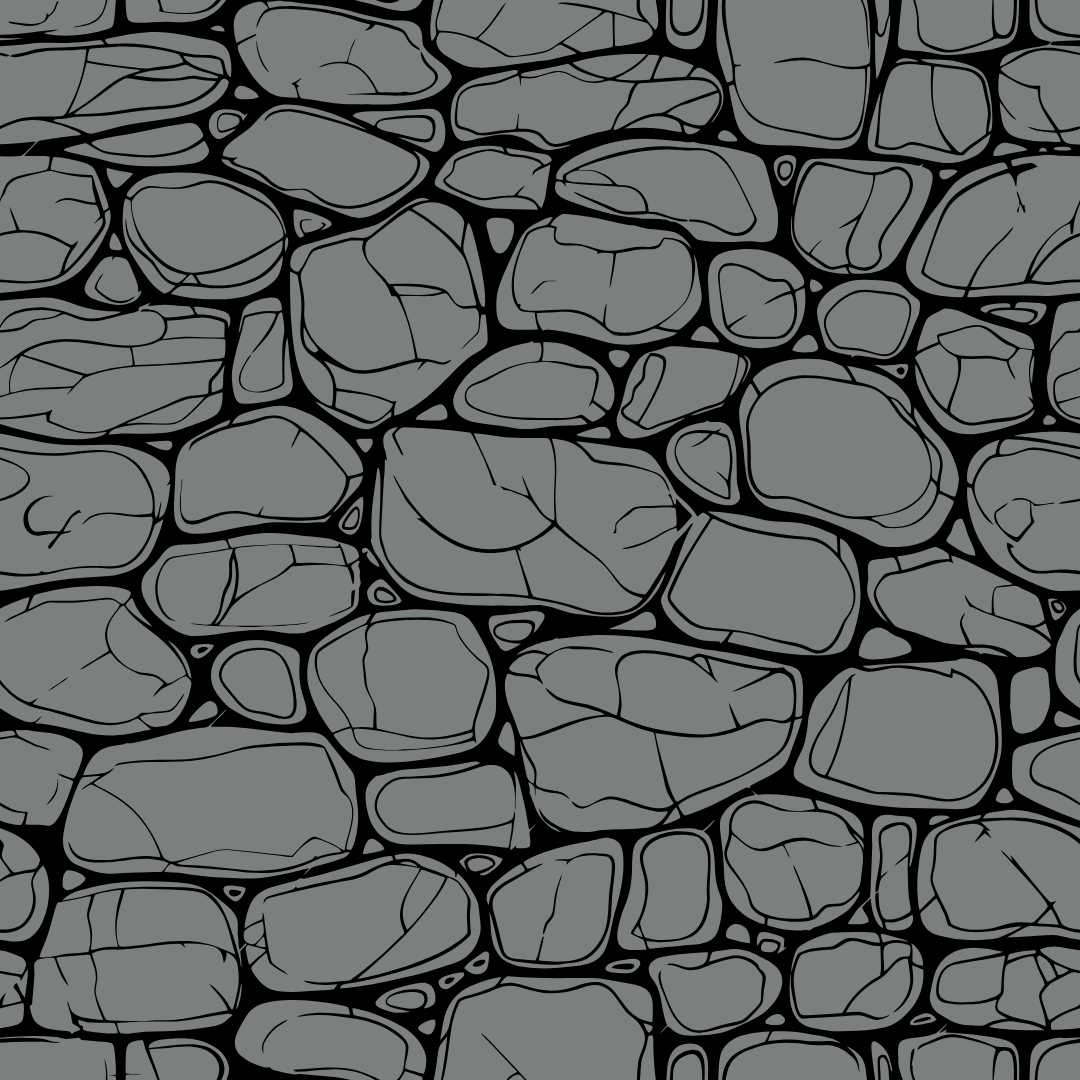 A black and white drawing of a stone wall