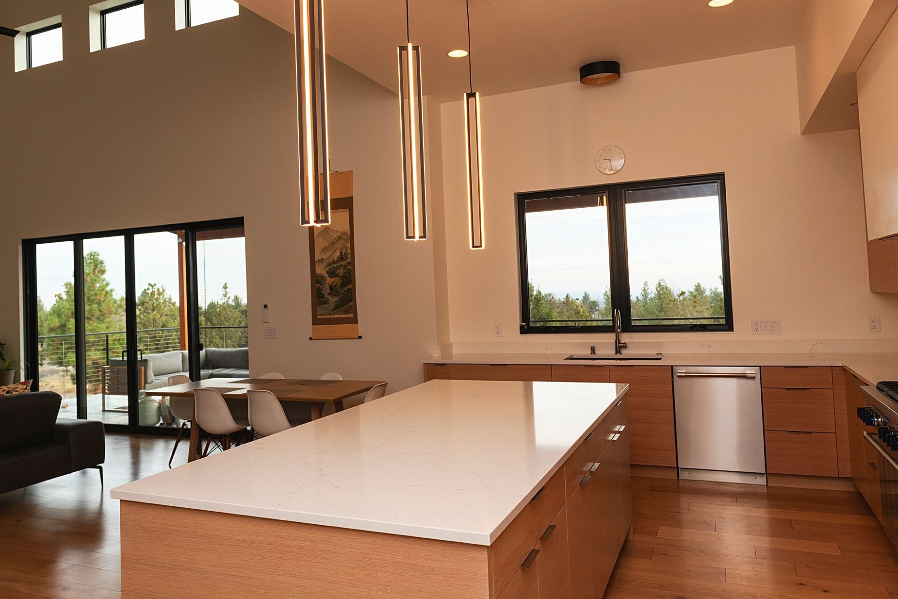 A kitchen with a large island in the middle of it