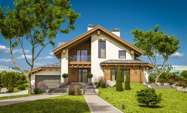 Luxury Custom Home Builder design featuring a modern two-story home with wood and glass accents.