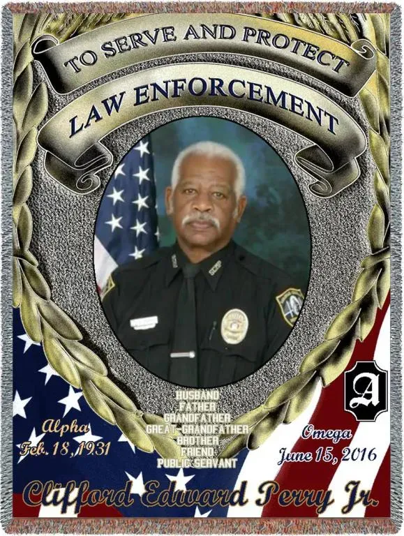 A picture of a police officer with the words to serve and protect law enforcement on it.