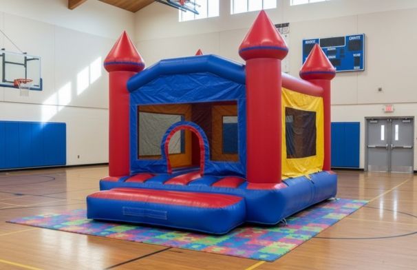 Indoor bounce house showing safe setup and proper supervision