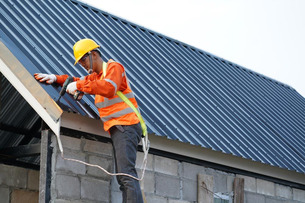 Worker Installing Metal Roof Sheets — Roofing And Guttering In Central Coast, NSW